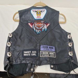 Hudson Leather woman's Leather vest with patches and pins size small